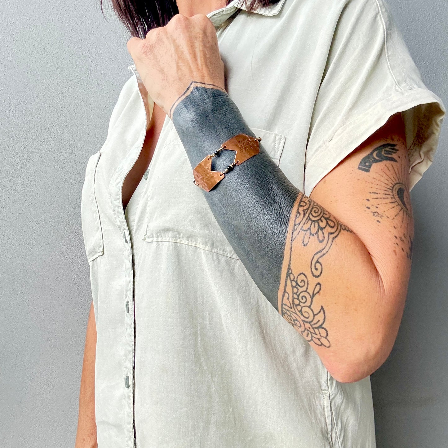 TEXTURED COPPER GEOMETRIC BRACELET - end of season sale