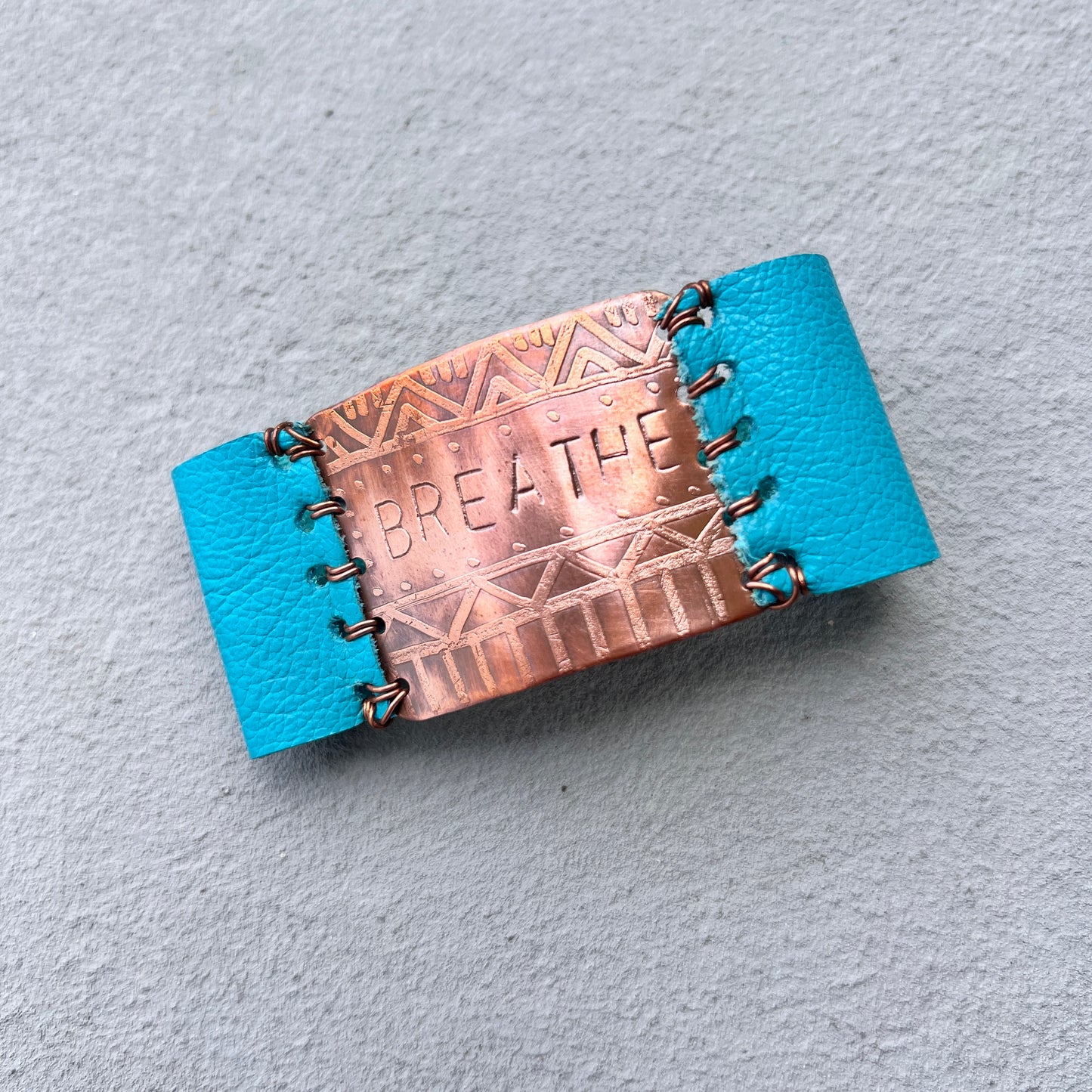 COPPER AND TURQUOISE LEATHER BREATHE BRACELET - end of season sale
