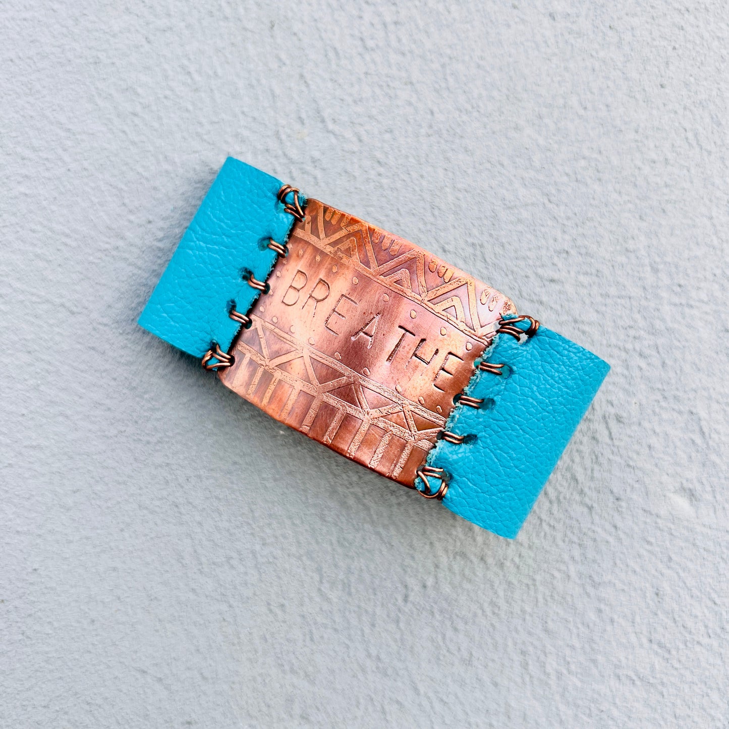 COPPER AND TURQUOISE LEATHER BREATHE BRACELET - end of season sale
