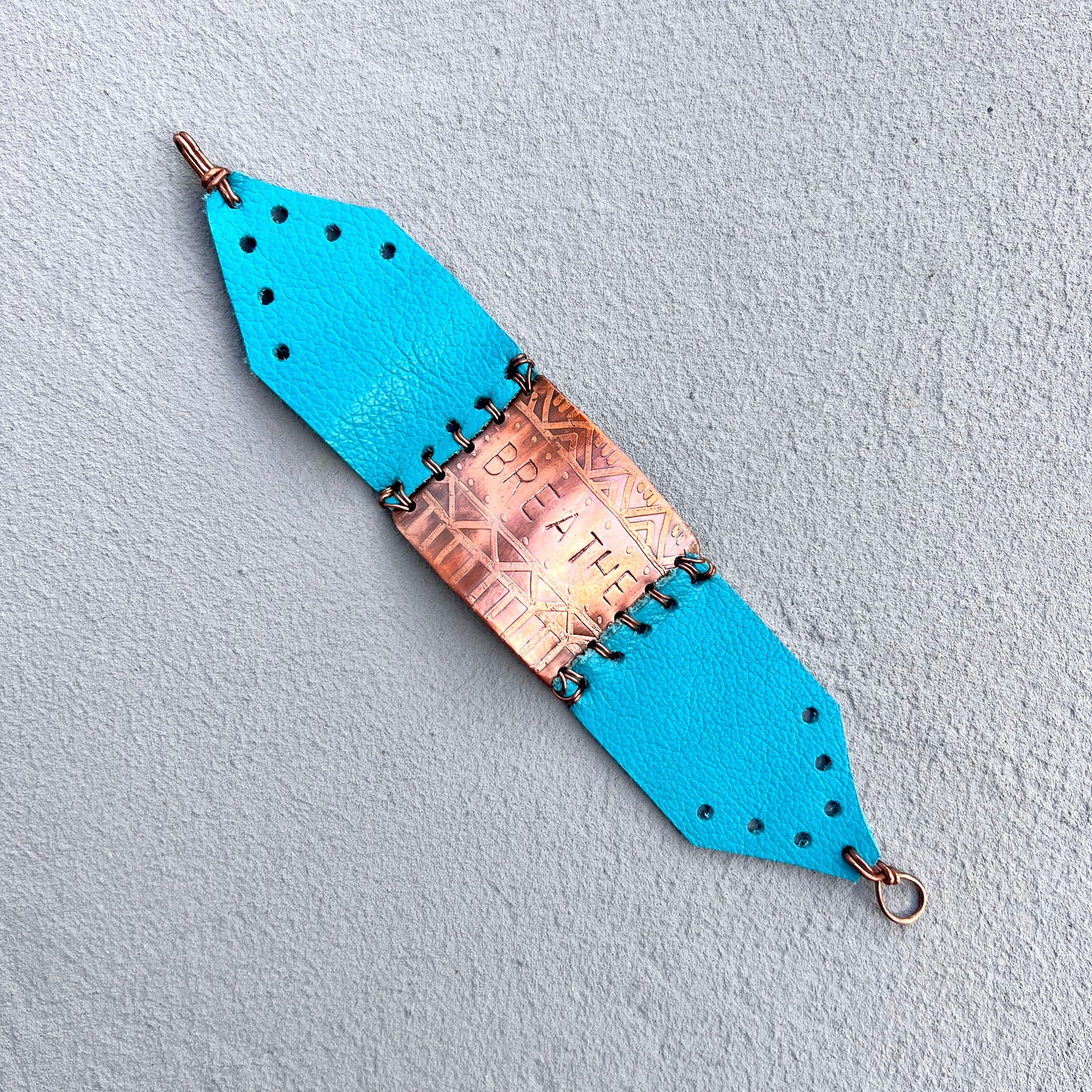 COPPER AND TURQUOISE LEATHER BREATHE BRACELET - end of season sale