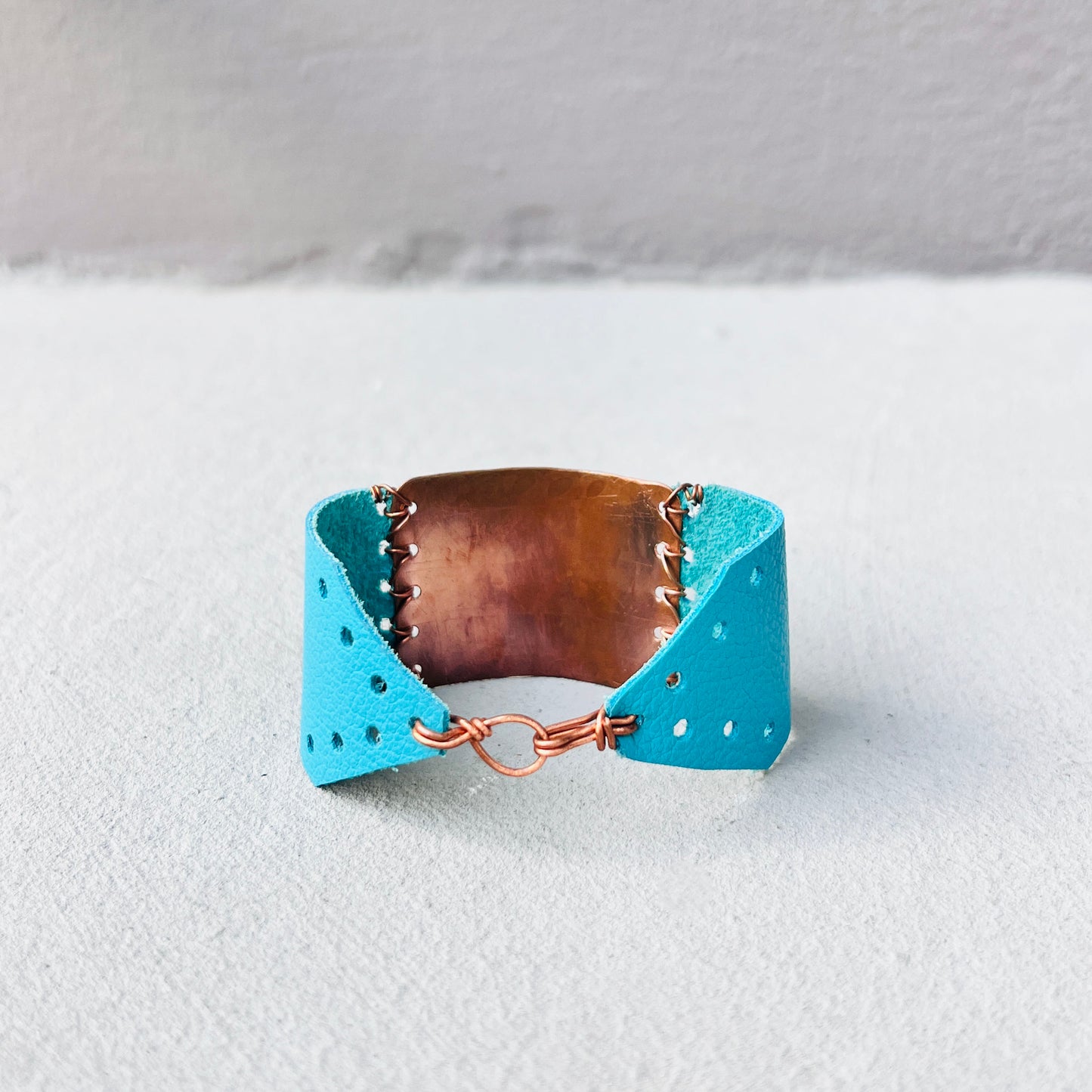 COPPER AND TURQUOISE LEATHER BREATHE BRACELET - end of season sale