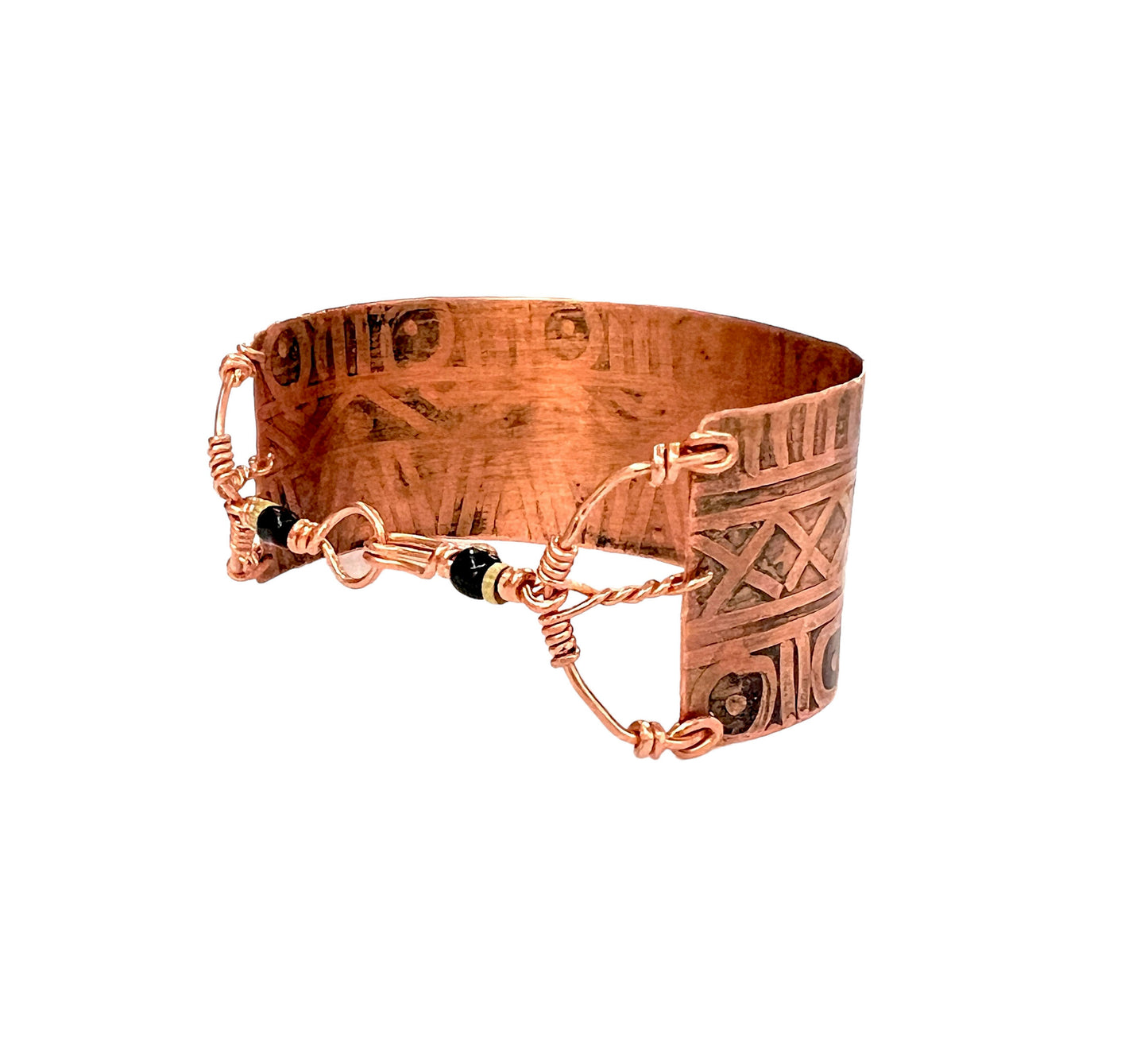TRIBAL ETCHED COPPER CUFF BRACELET - end of season sale