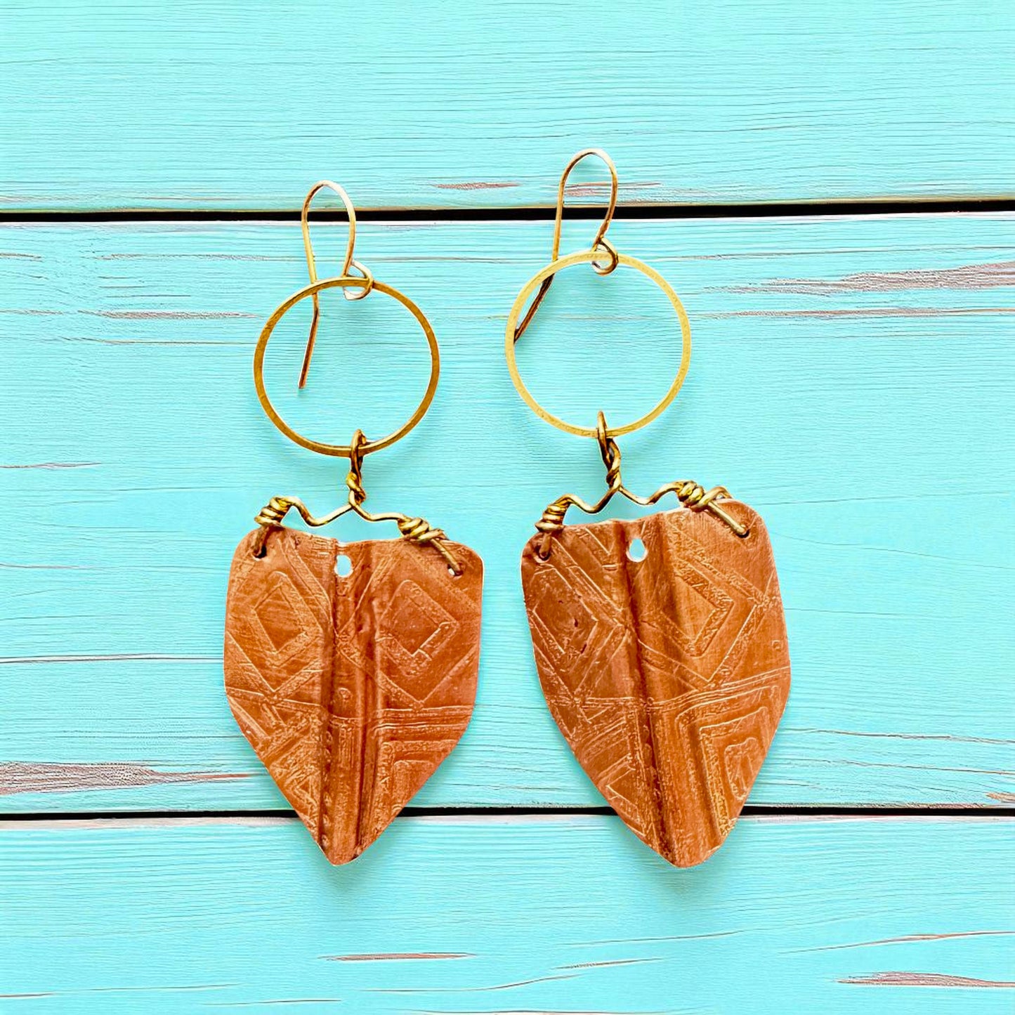 COPPER ETCHED GEOMETRIC EARRINGS - sample sale