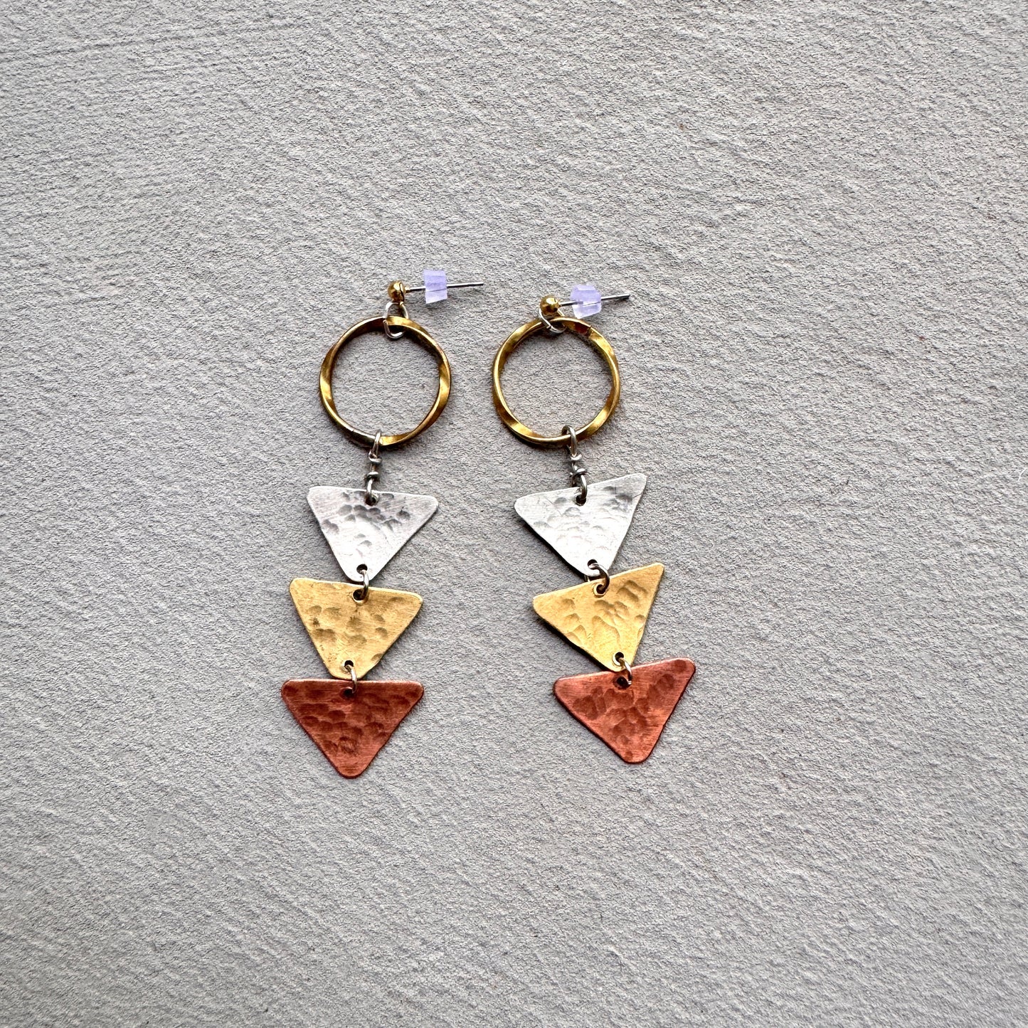 STACKED MIXED METAL TRIANGLE EARRINGS