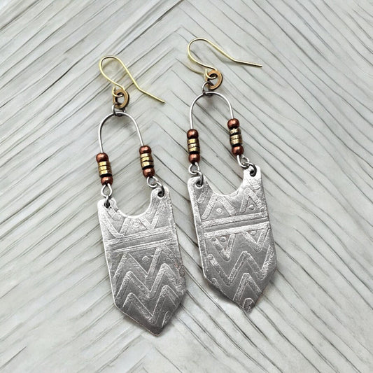 GEOMETRIC ETCHED SILVER EARRINGS