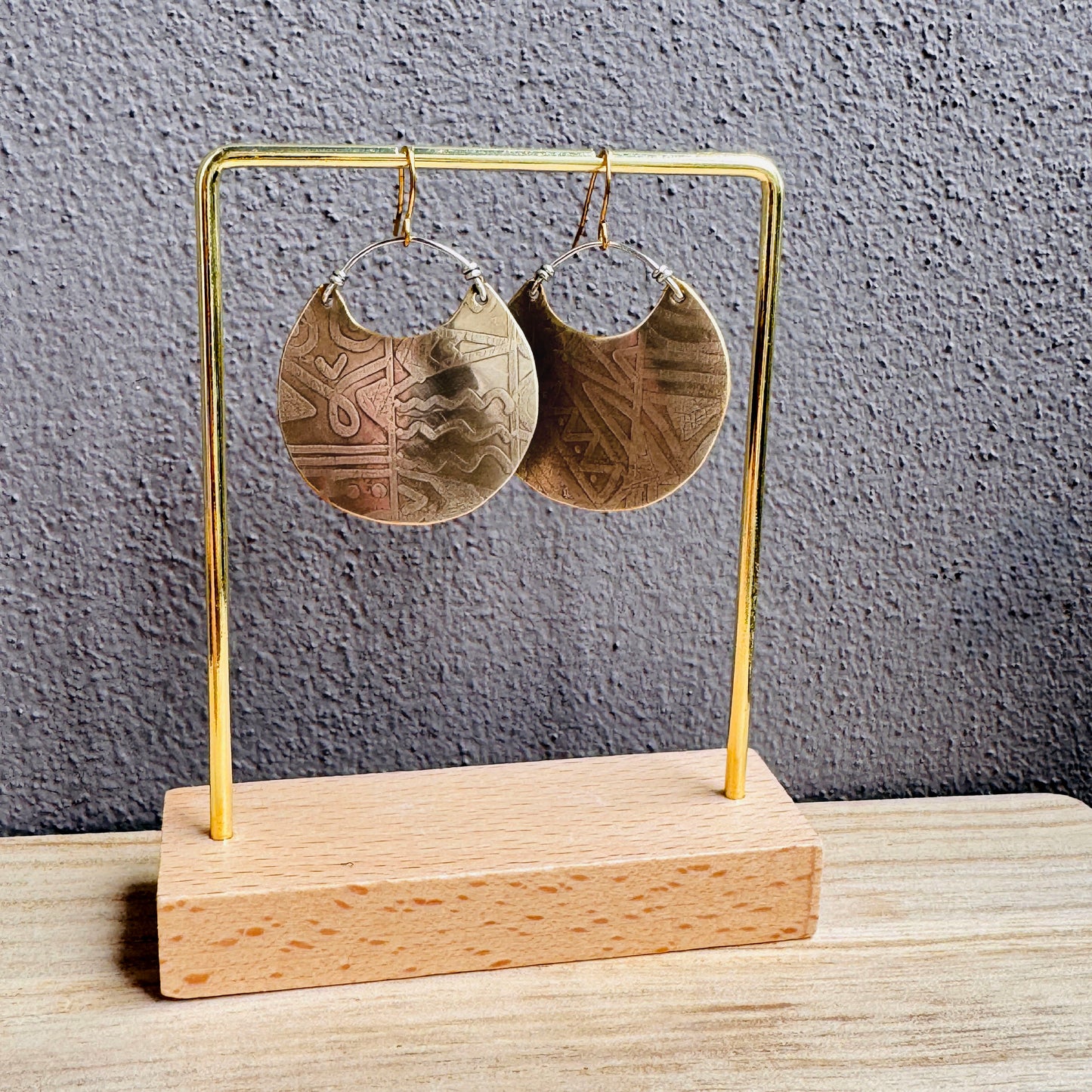 BRASS TRIBAL ETCHED DISK EARRINGS