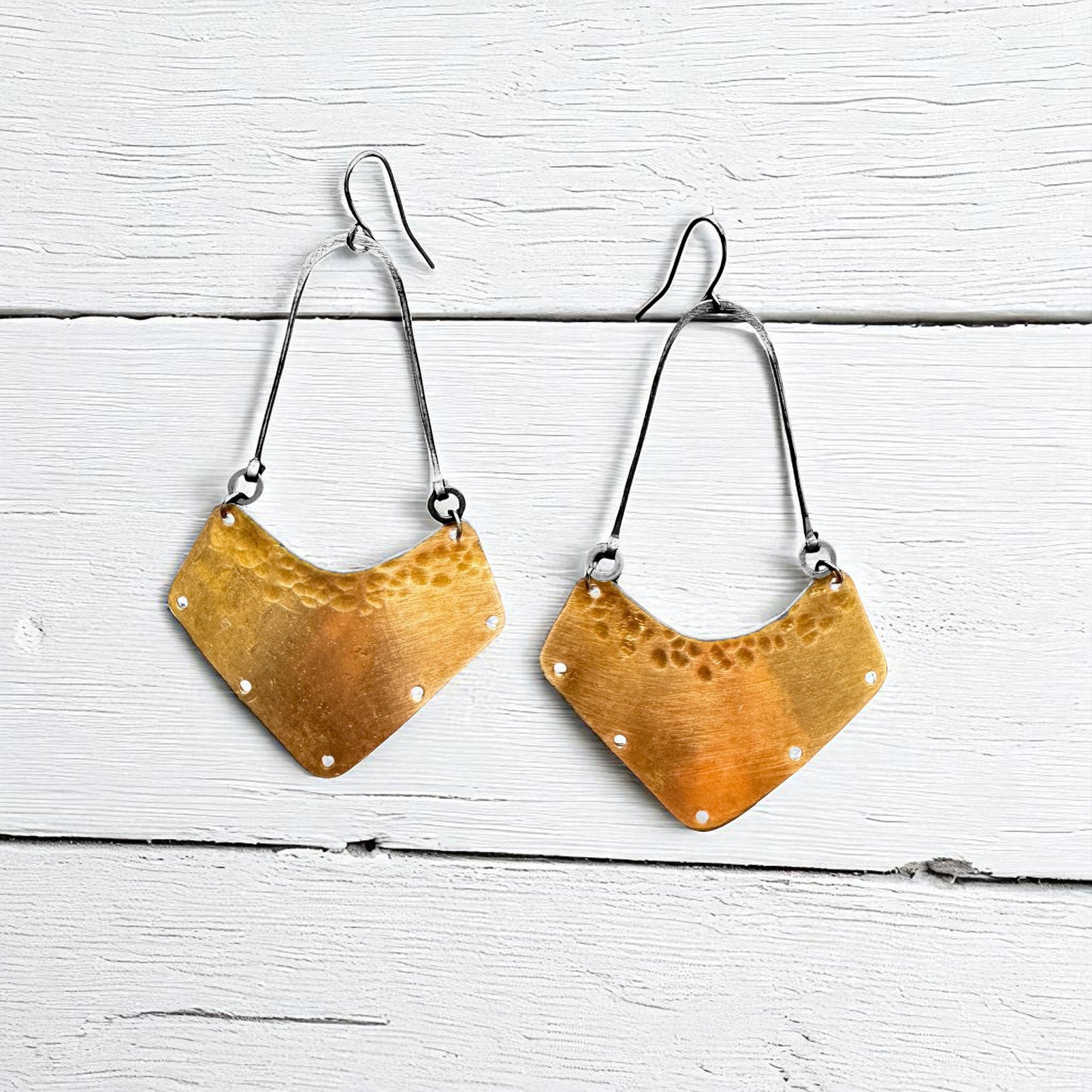 GEOMETRIC BRASS SHIELD EARRINGS