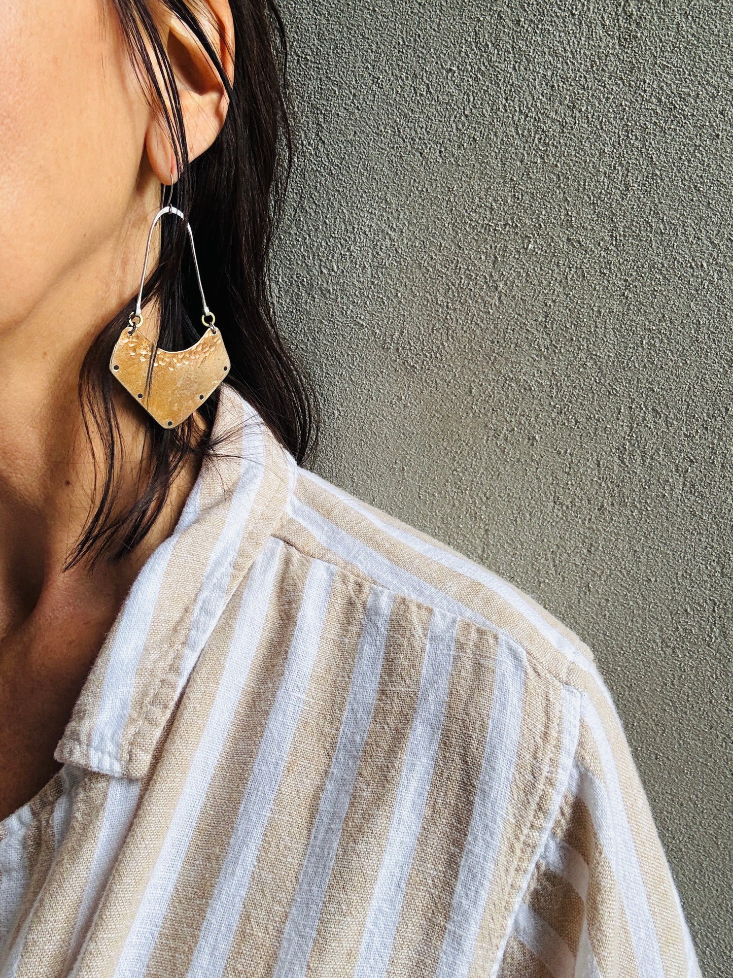 GEOMETRIC BRASS SHIELD EARRINGS