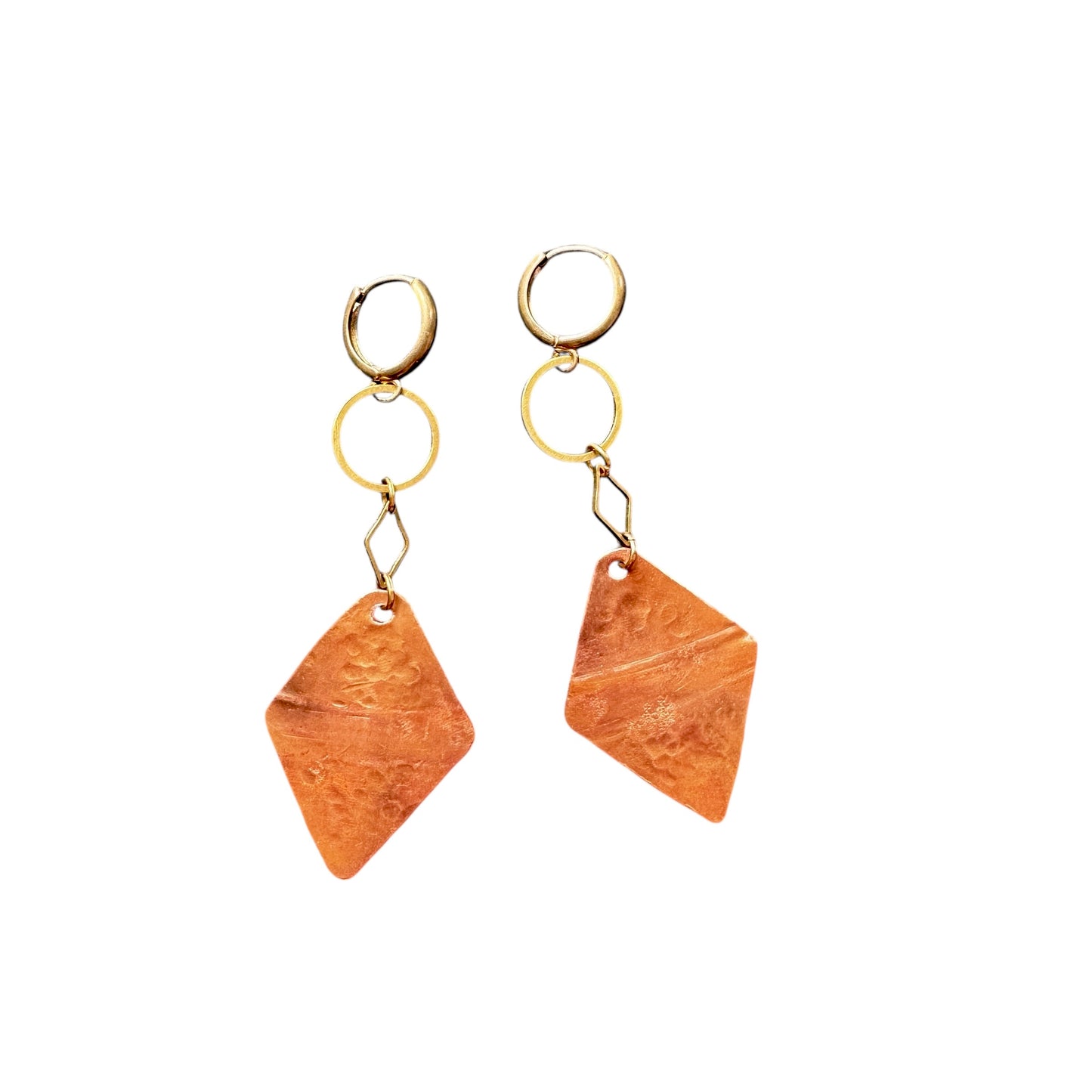 COPPER TEXTURED ROMBO DANGLE EARRINGS - sample sale