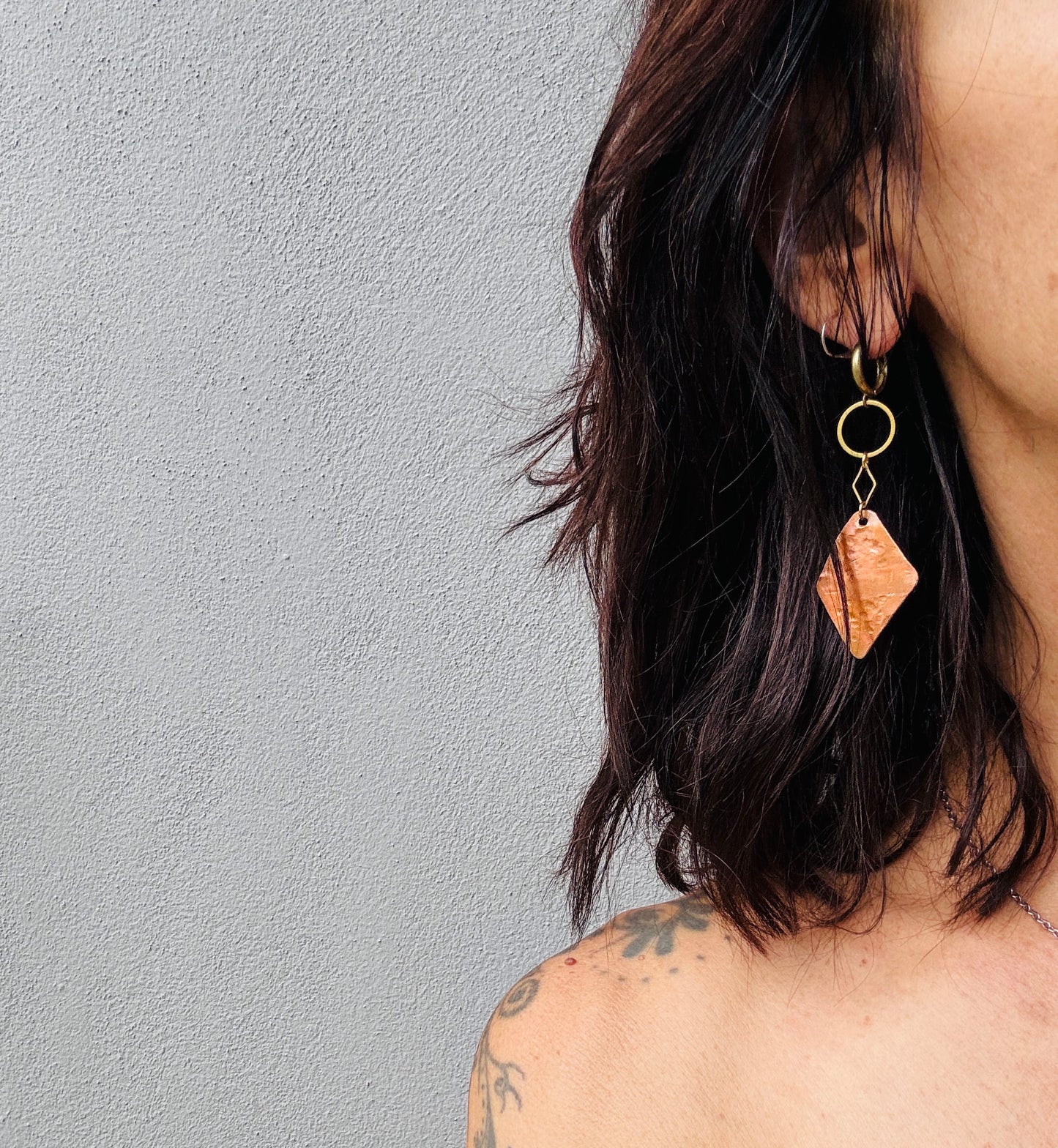COPPER TEXTURED ROMBO DANGLE EARRINGS - sample sale
