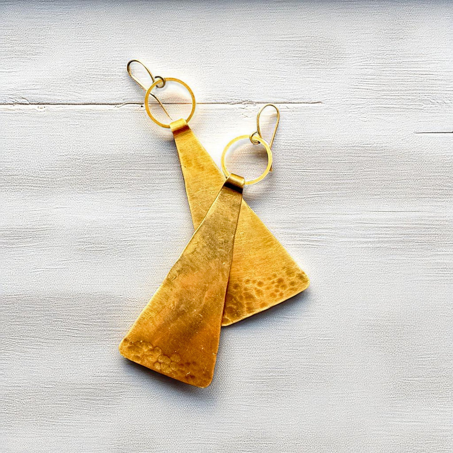 LARGE BRASS TRIANGLE EARRINGS - end of season sale