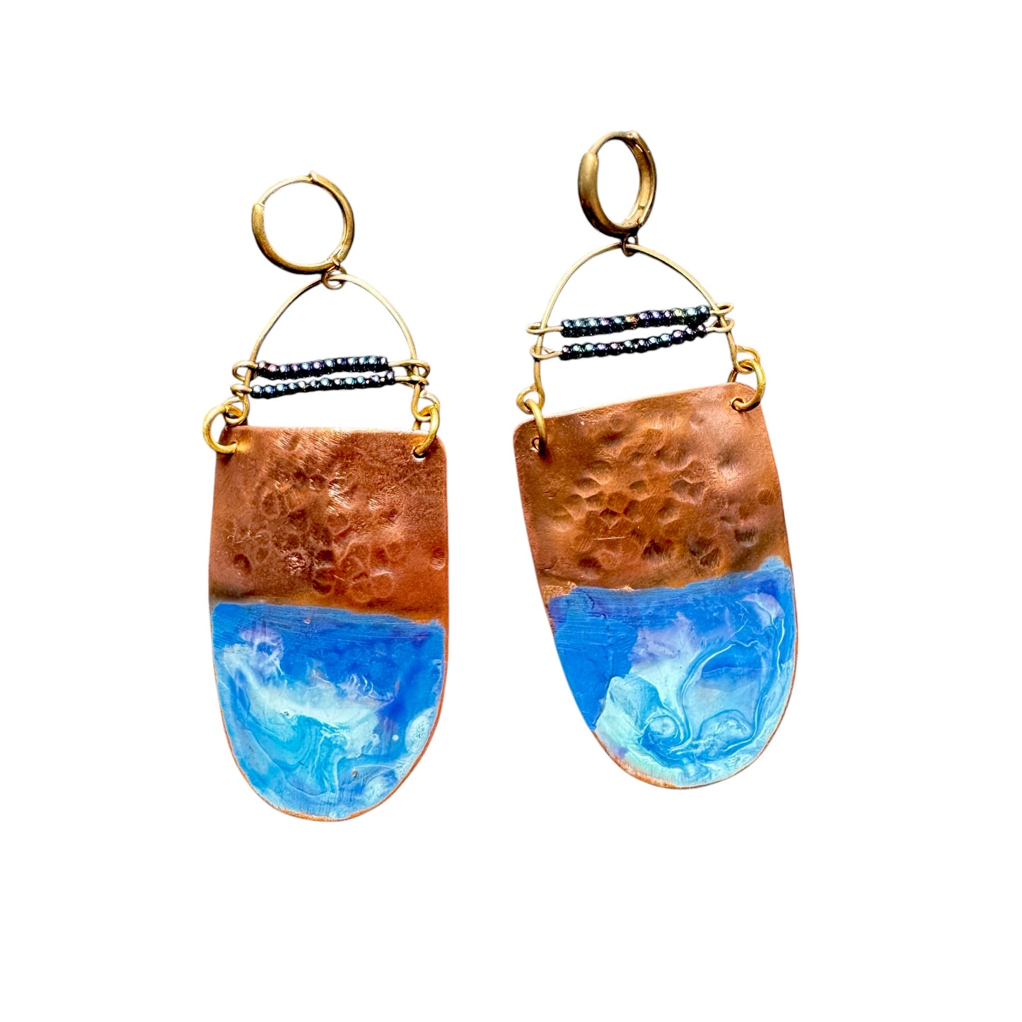 OCEAN BLUES TEXTURED COPPER EARRINGS - end of season sale
