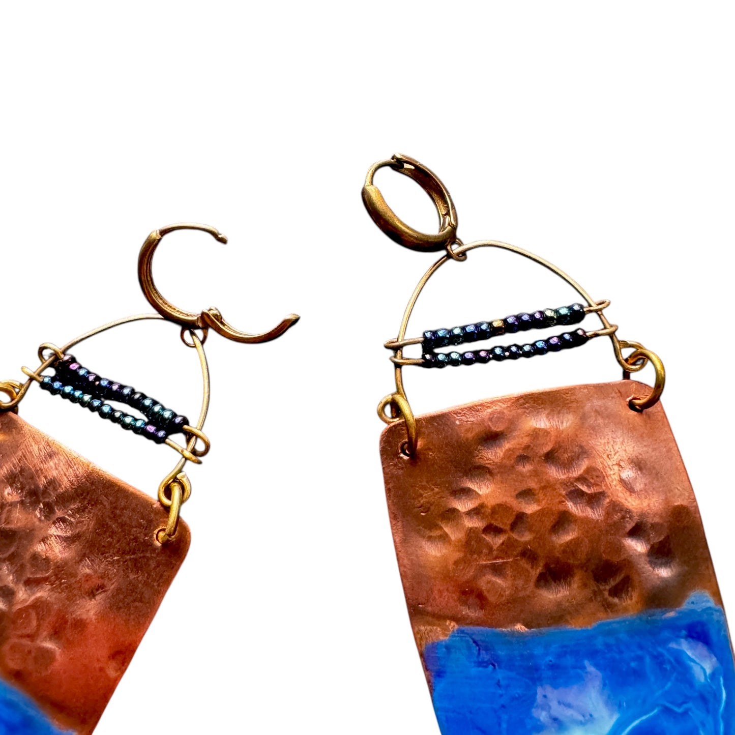 OCEAN BLUES TEXTURED COPPER EARRINGS - end of season sale