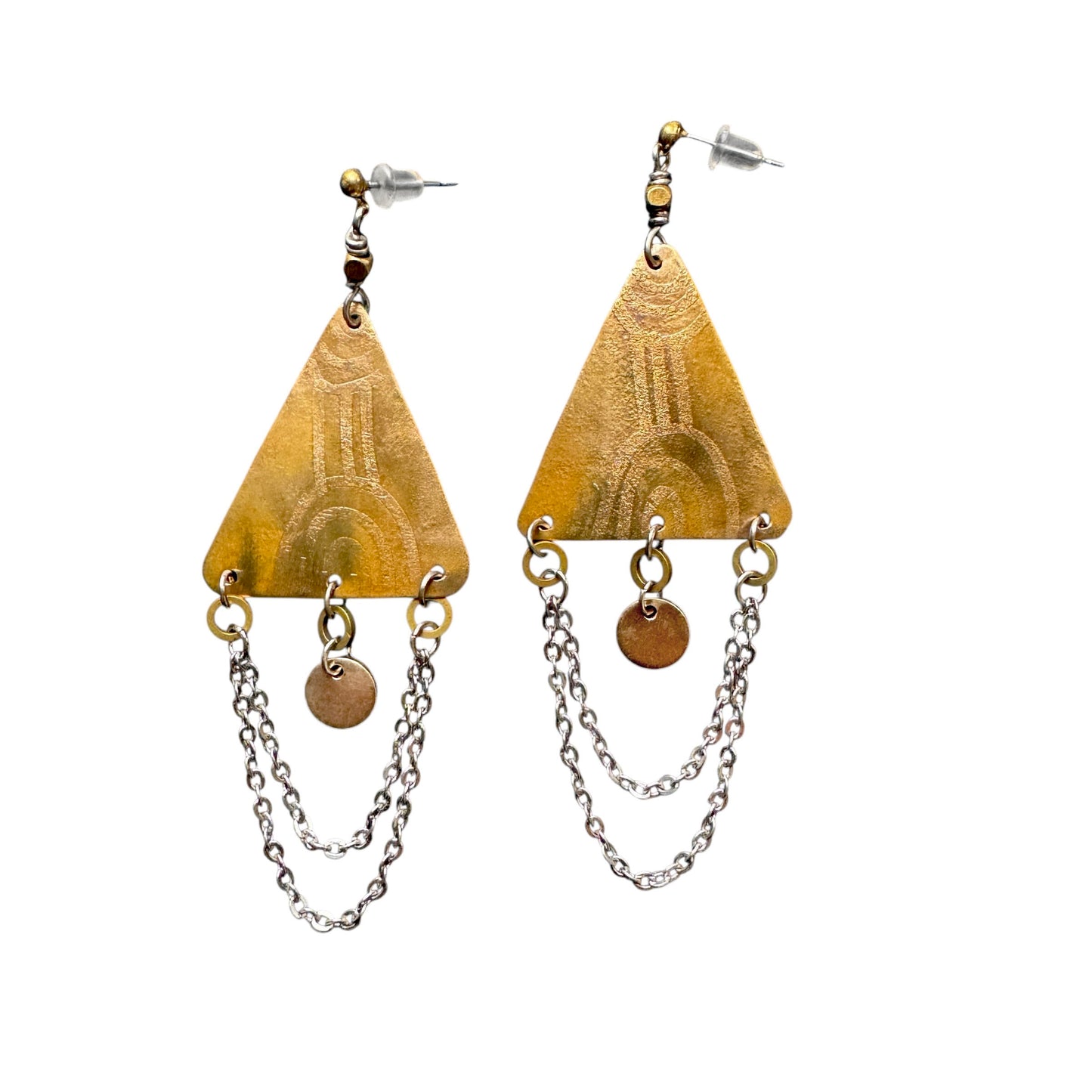 BRASS ETCHED TRIANGLE EARRINGS - sample sale