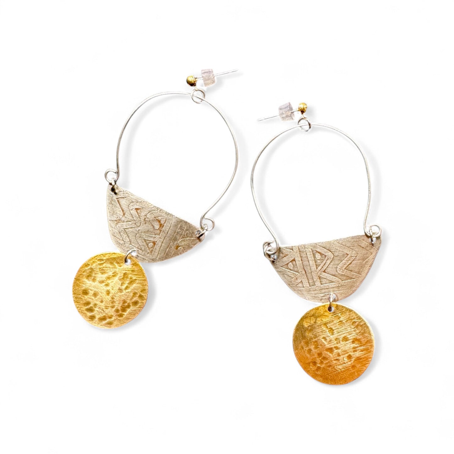 ETCHED SILVER MIXED METAL EARRINGS