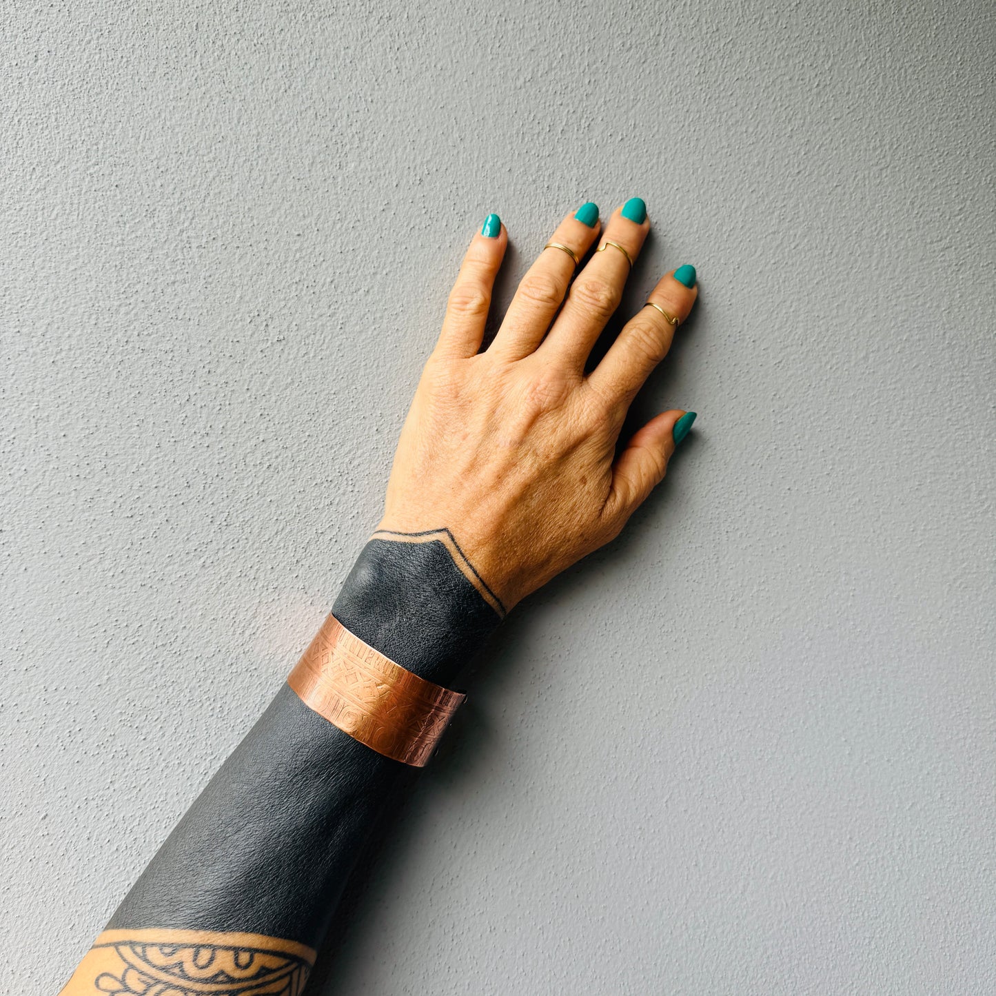 TRIBAL ETCHED COPPER CUFF BRACELET - end of season sale