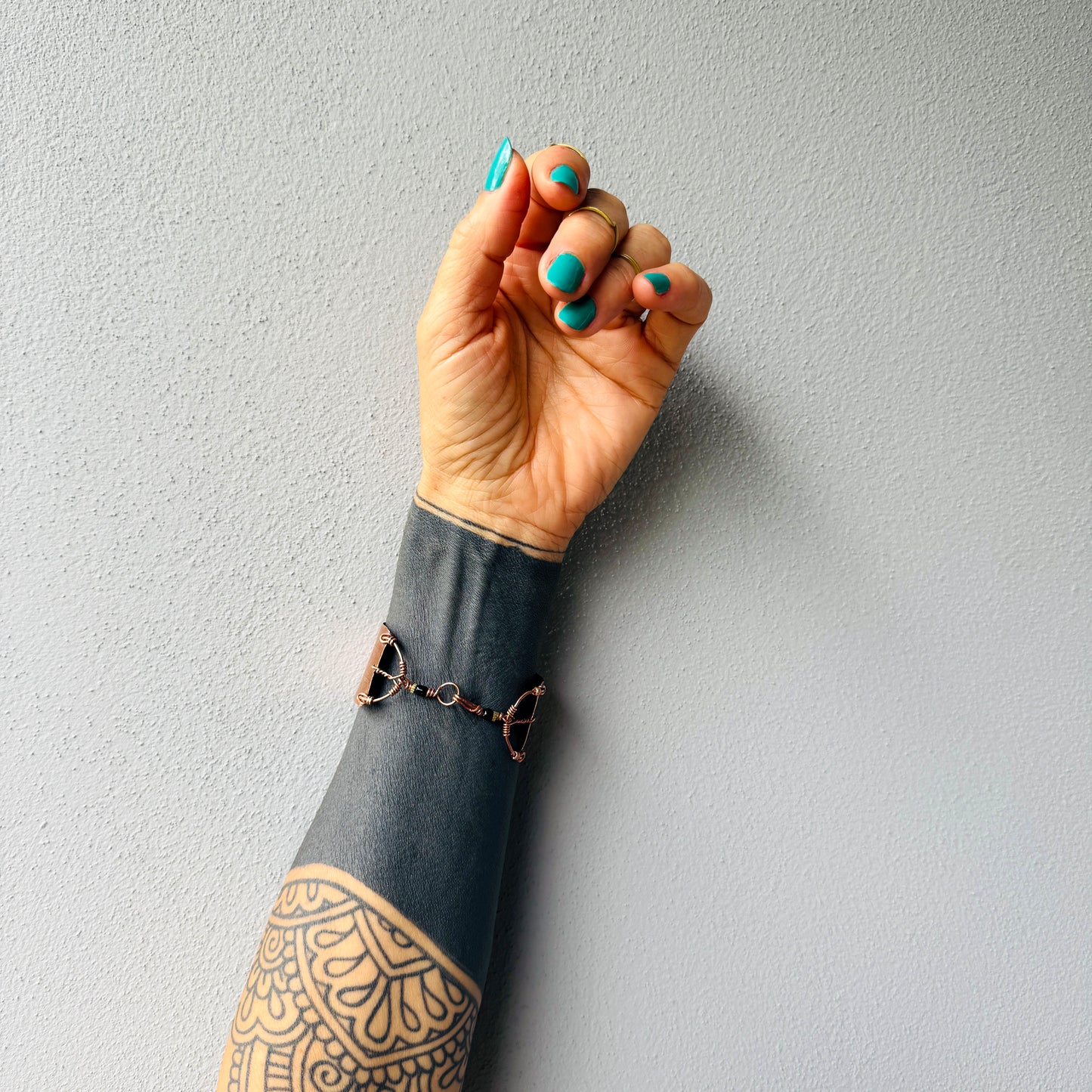 TRIBAL ETCHED COPPER CUFF BRACELET - end of season sale
