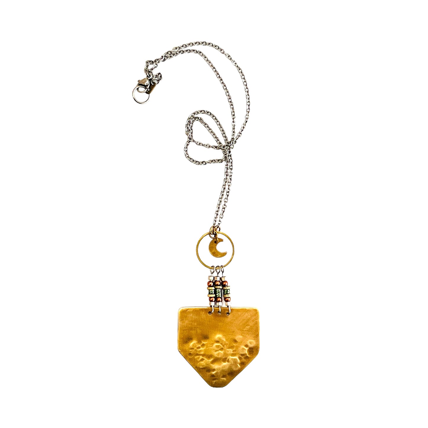 BRASS BEADED MOON SHIELD NECKLACE - end of season sale