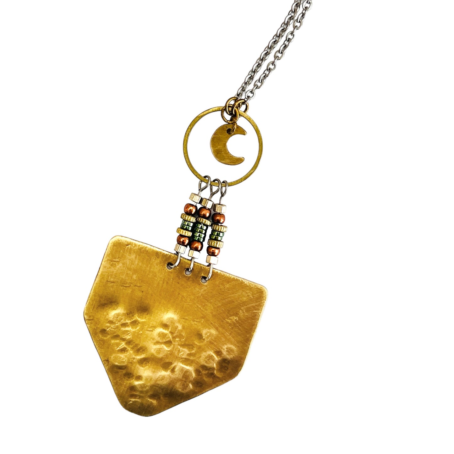 BRASS BEADED MOON SHIELD NECKLACE - end of season sale