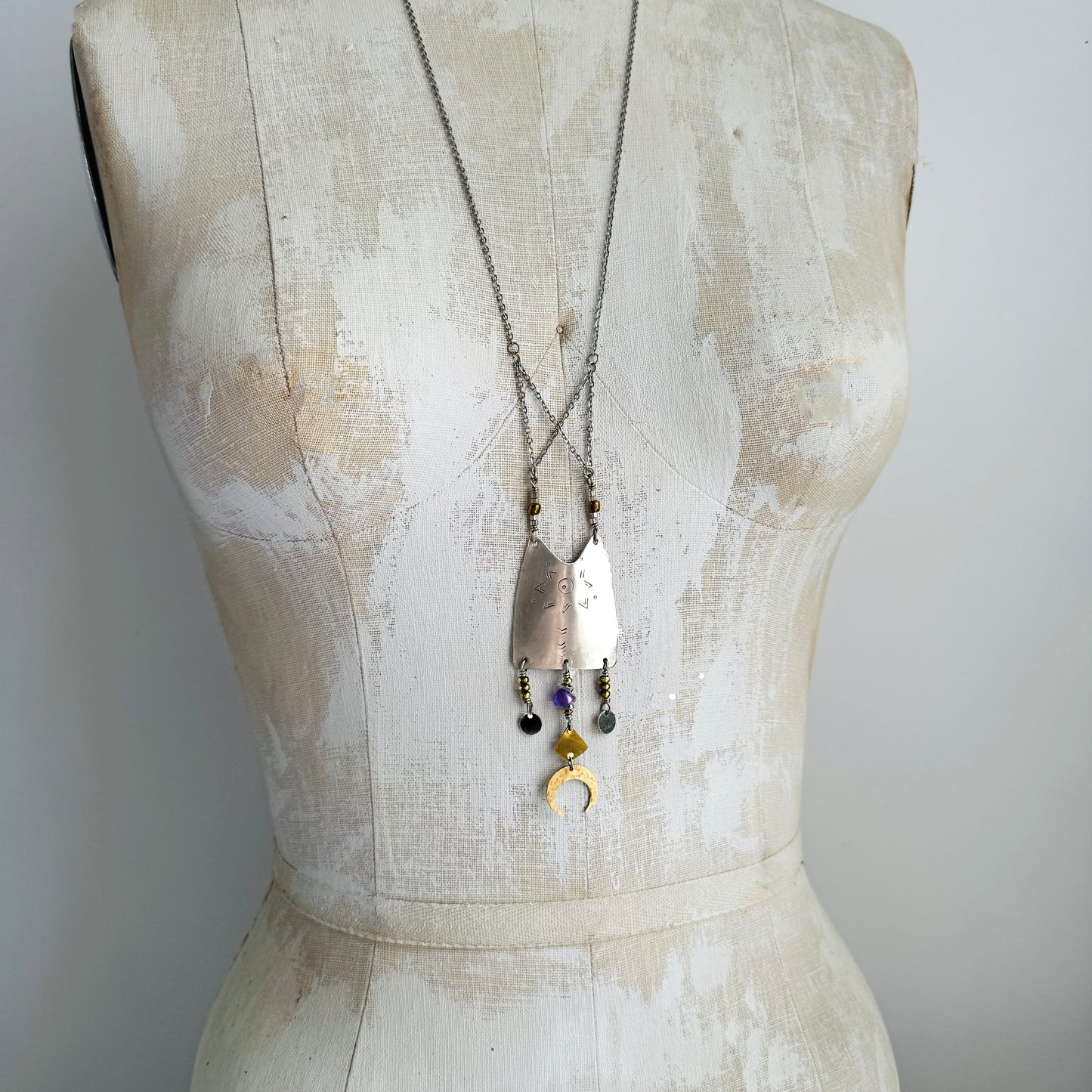 SILVER STAMPED SHIELD NECKLACE - end of season sale