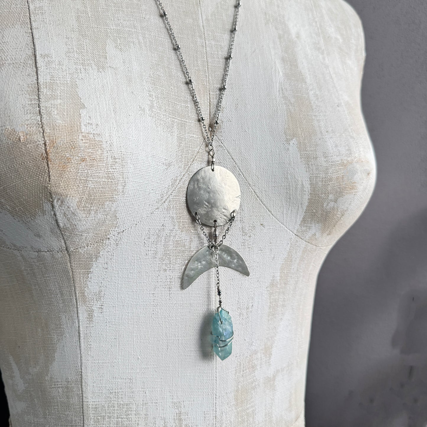 SILVER MOONS AND BLUE QUARTZ NECKLACE - end of season sale
