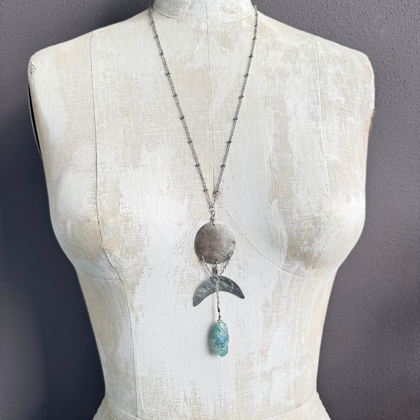SILVER MOONS AND BLUE QUARTZ NECKLACE - end of season sale