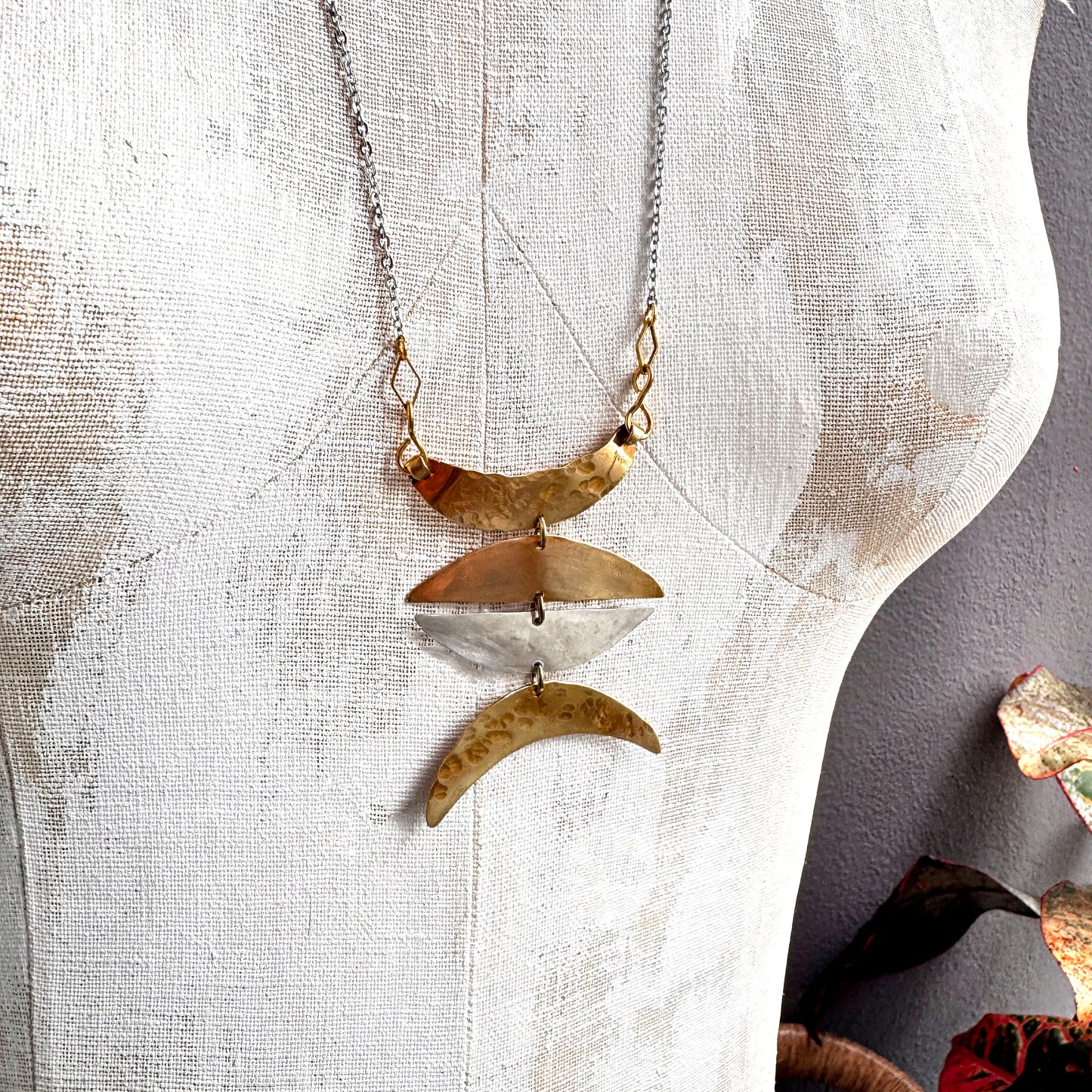BOLD MIXED METAL MOONS NECKLACE