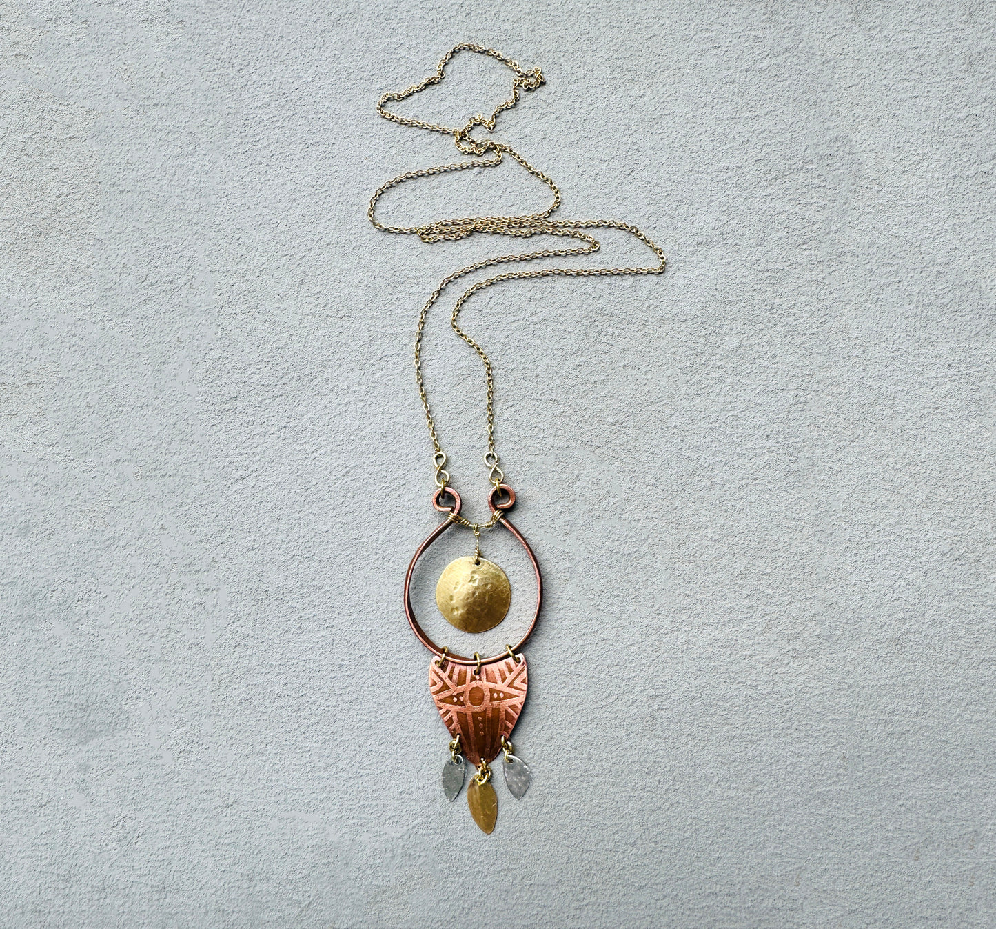 ETCHED COPPER MIXED METAL NECKLACE