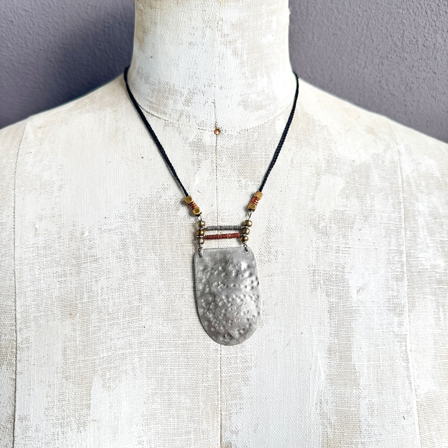 TEXTURED SILVER SHIELD NECKLACE - end of season sale