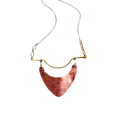 COPPER TRIBAL ETCHED SHIELD NECKLACE