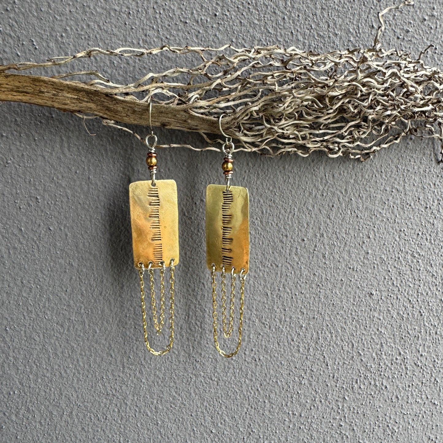 TRIBAL STAMPED BRASS RECTANGLE EARRINGS