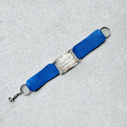SILVER STAMPED BREATHE SAPPHIRE LEATHER BRACELET
