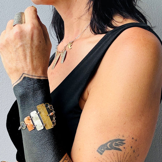 MIXED METAL ETCHED RECTANGLE BRACELET - end of season sale