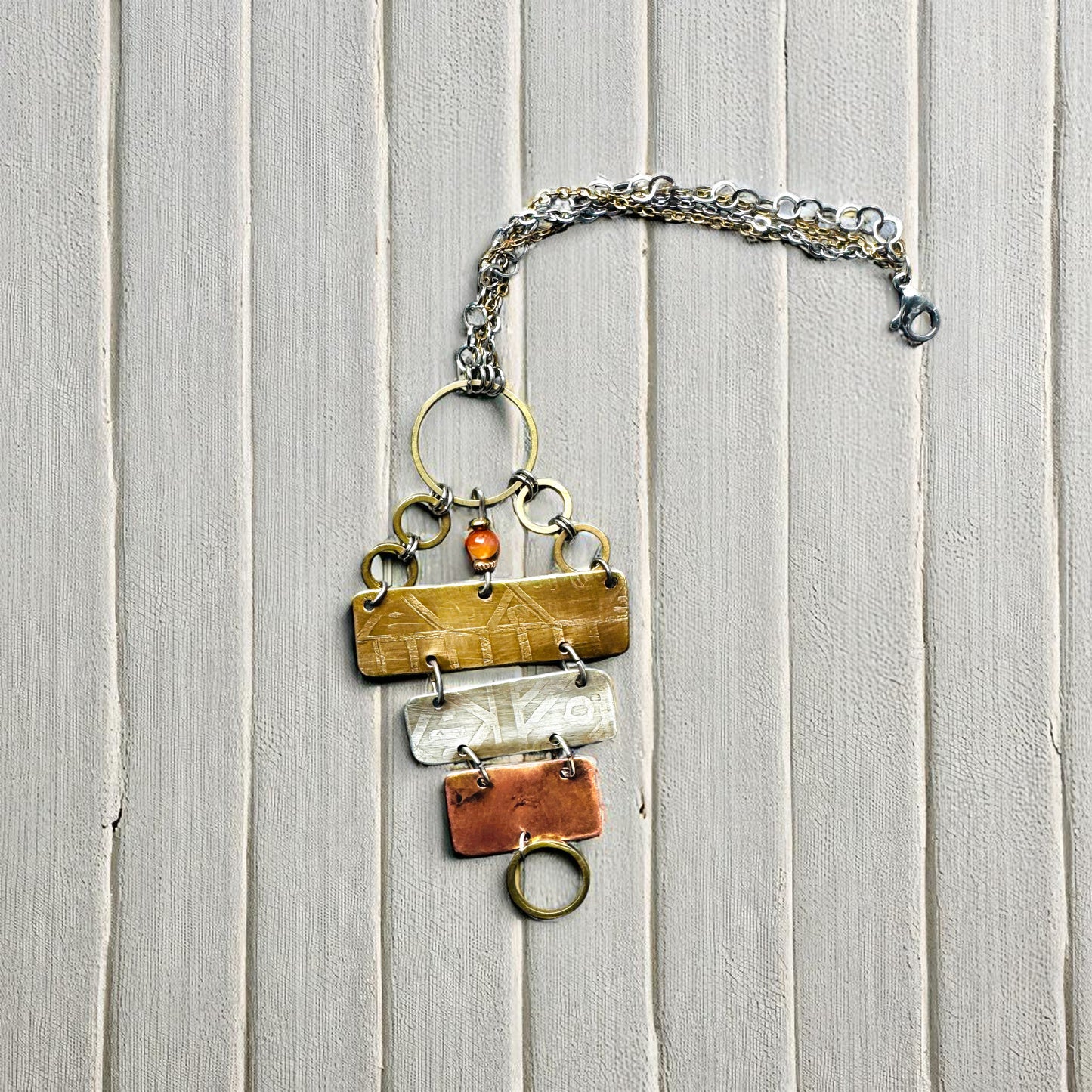 MIXED METAL ETCHED RECTANGLE BRACELET - end of season sale