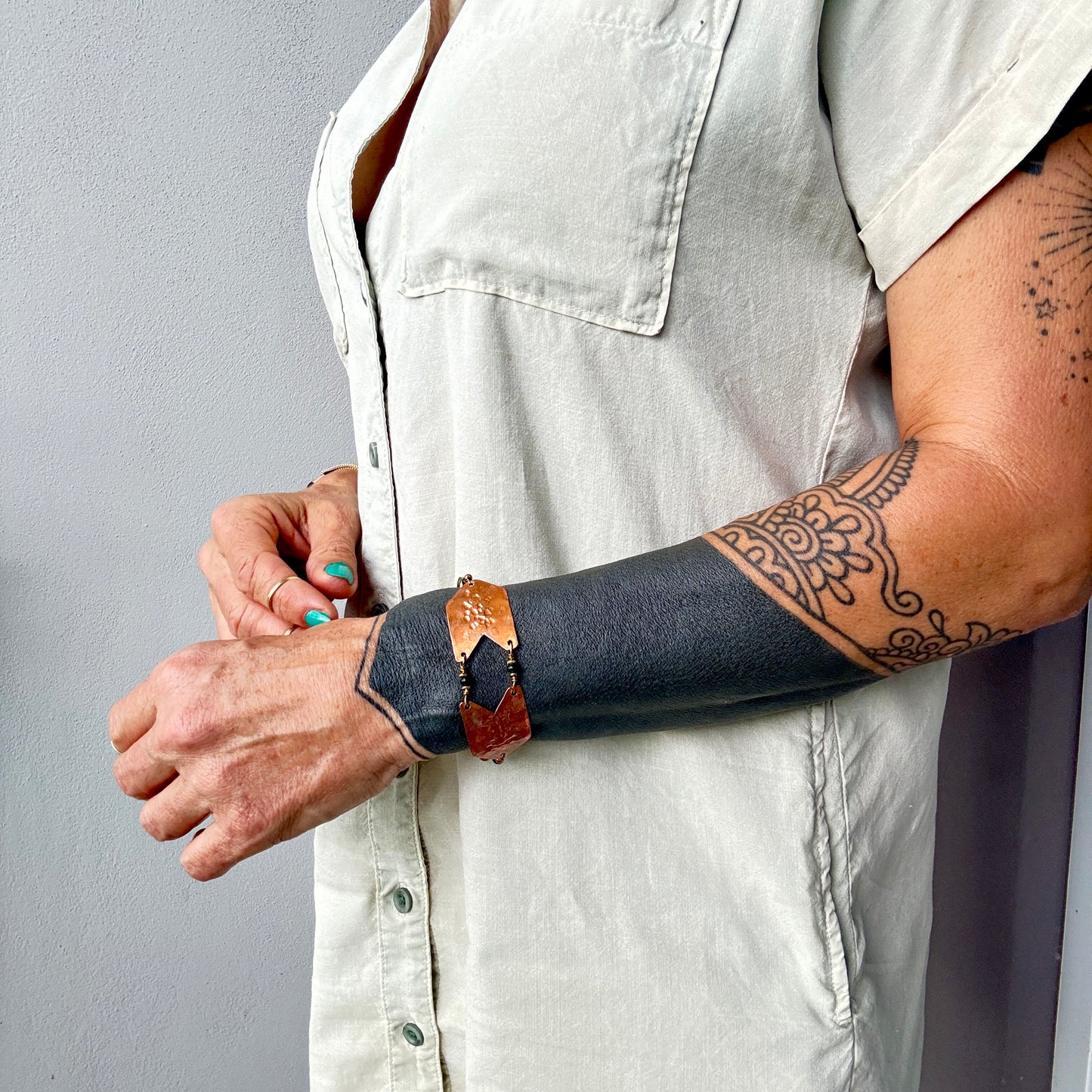 TEXTURED COPPER GEOMETRIC BRACELET - end of season sale