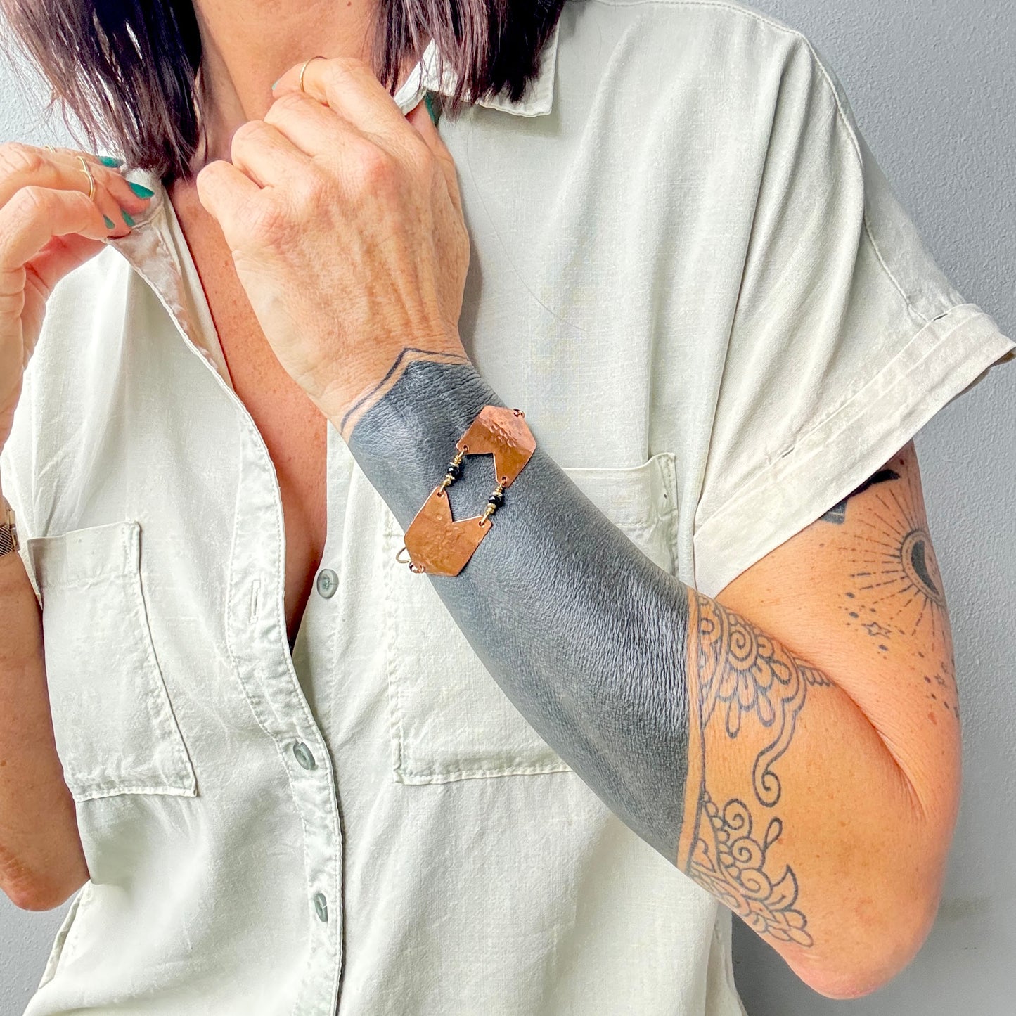 TEXTURED COPPER GEOMETRIC BRACELET - end of season sale