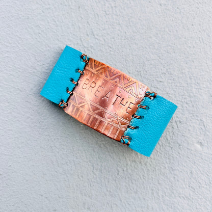COPPER AND TURQUOISE LEATHER BREATHE BRACELET - end of season sale