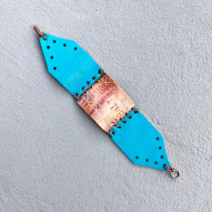 COPPER AND TURQUOISE LEATHER BREATHE BRACELET - end of season sale