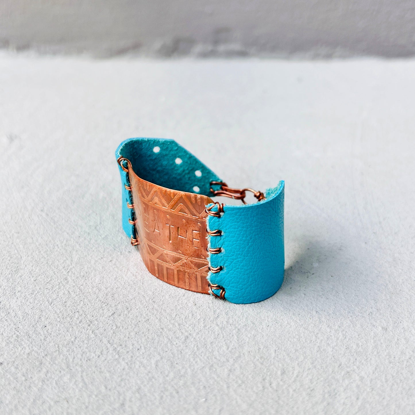 COPPER AND TURQUOISE LEATHER BREATHE BRACELET - end of season sale