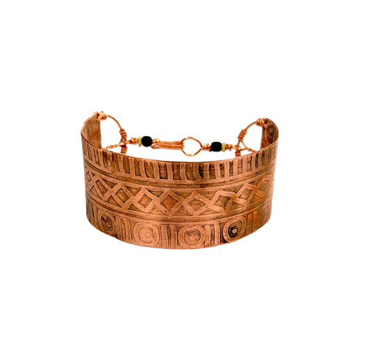 TRIBAL ETCHED COPPER CUFF BRACELET - end of season sale