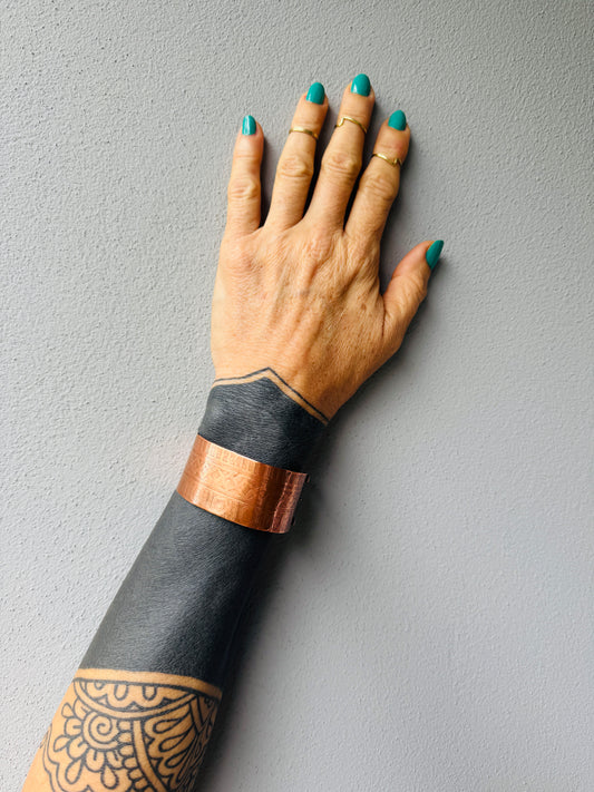 TRIBAL ETCHED COPPER CUFF BRACELET - end of season sale