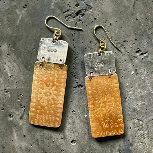 MIXED METAL ETCHED SUN EARRINGS