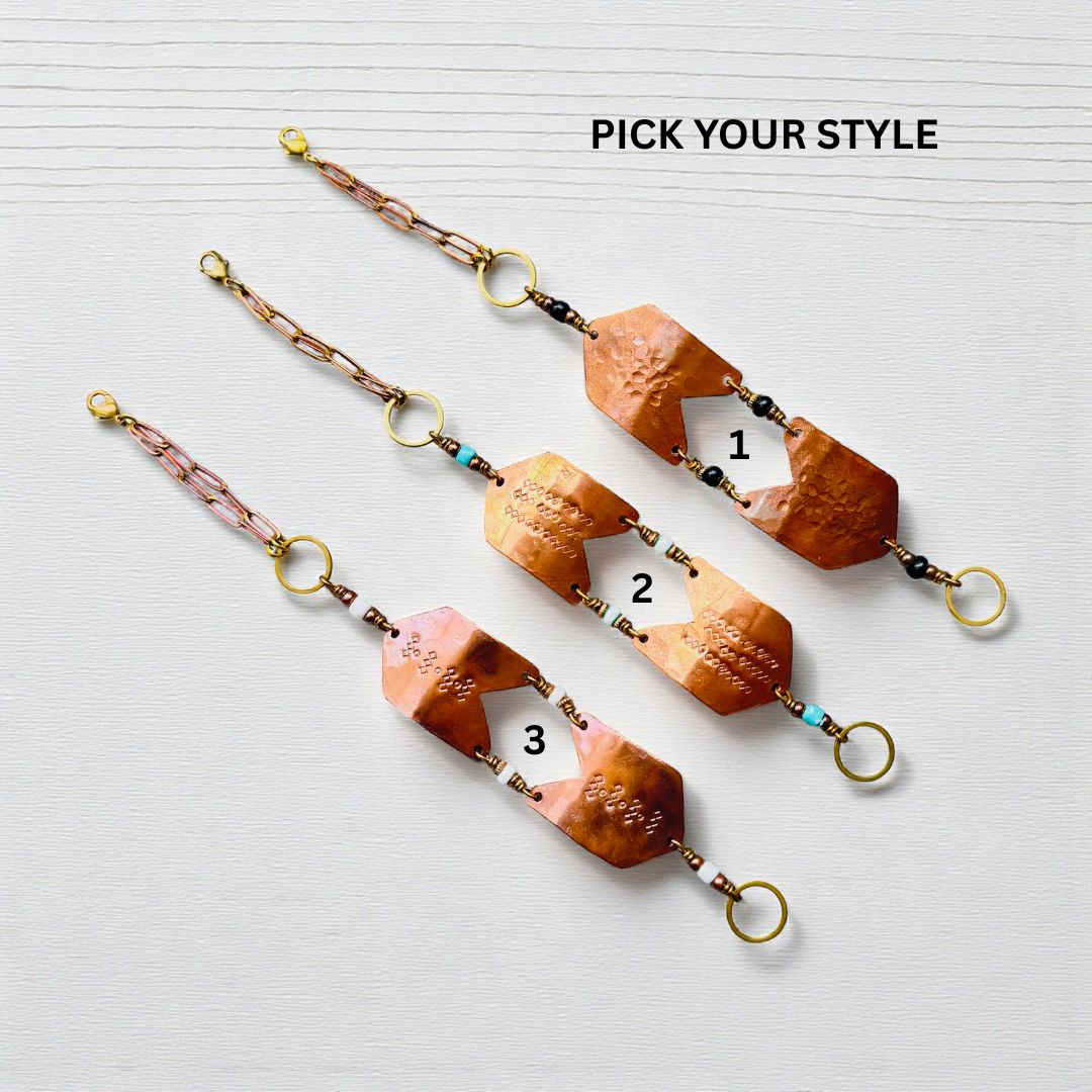 TEXTURED COPPER GEOMETRIC BRACELET - end of season sale