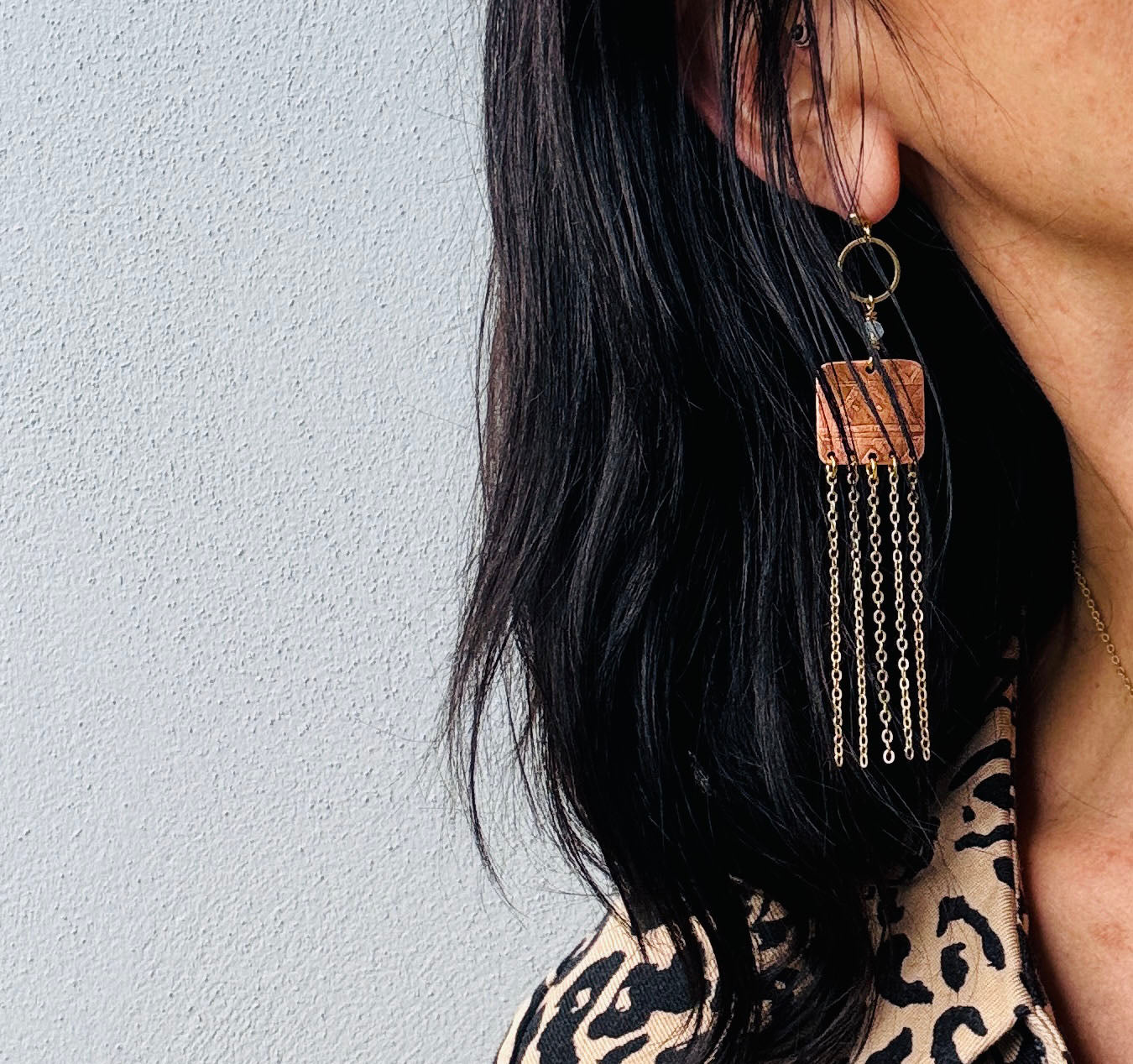ETCHED COPPER CHAIN FRINGE EARRINGS