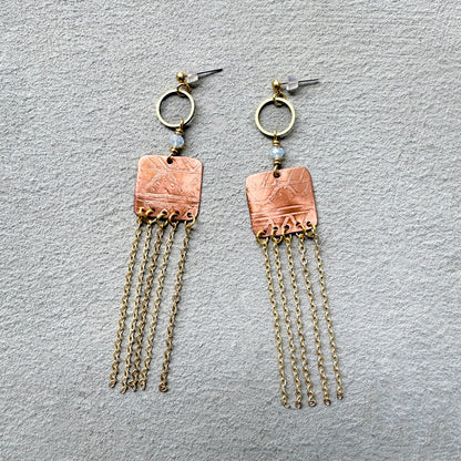 ETCHED COPPER CHAIN FRINGE EARRINGS