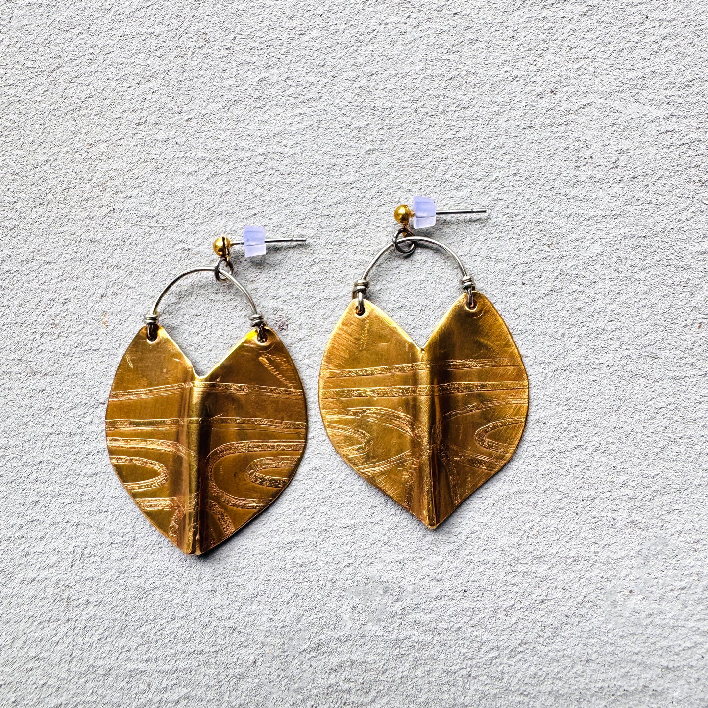 ETCHED BRASS SHIELD EARRINGS