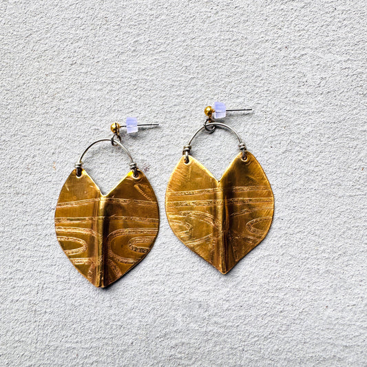 ETCHED BRASS SHIELD EARRINGS