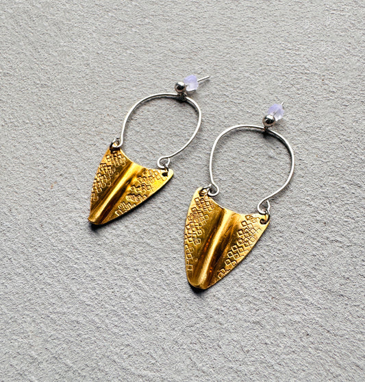 BRASS STAMPED SHIELD EARRINGS