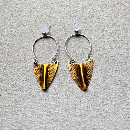 BRASS STAMPED SHIELD EARRINGS