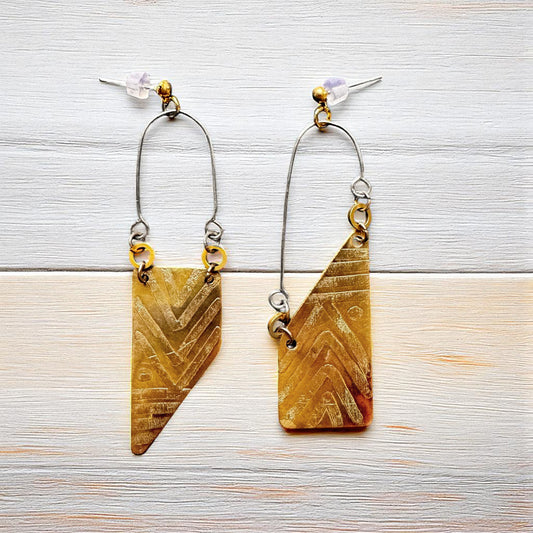 ASYMMETRIC ETCHED BRASS EARRINGS - SAMPLE SALE